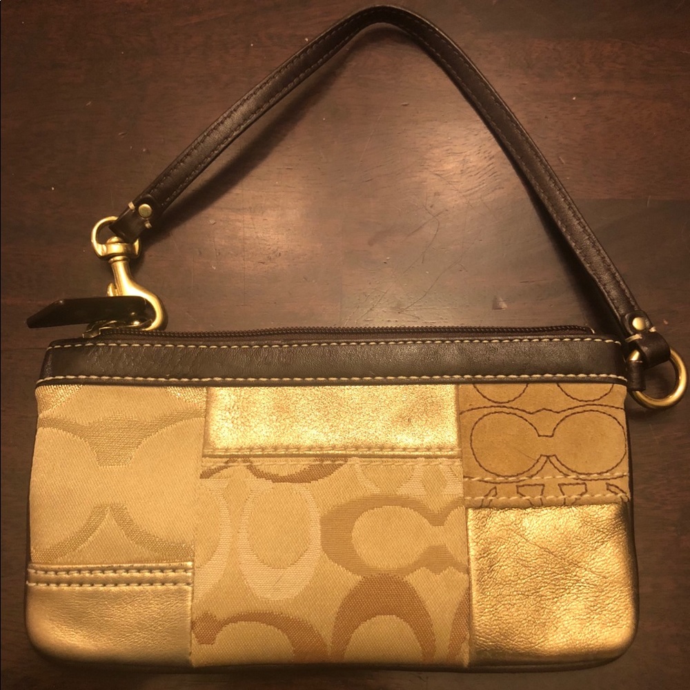 Coach wristlet - Gold/Beige with brown detail